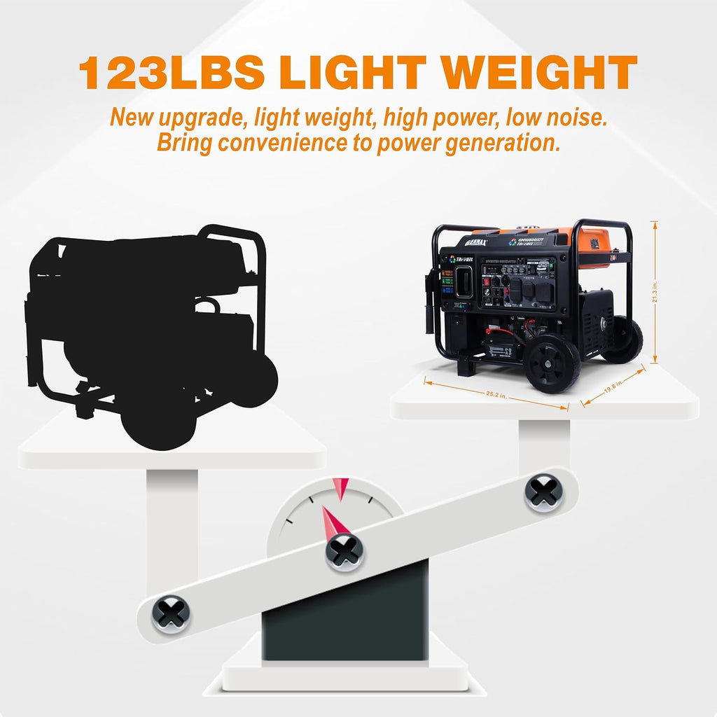 2026 GENMAX 10500 Peak Watt Tri Fuel Open Frame Inverter Generator,with ATS,Quiet Technology,CO Sensor,digital display and 50A,Ideal for Home backup,contruction site and RV Camping (GM10500XiT)