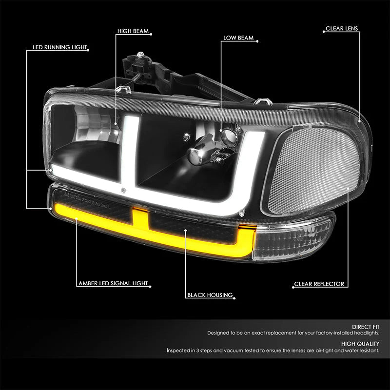 LED DRL Switchback Headlights 99-06 GMC Sierra 1500-3500 Yukon