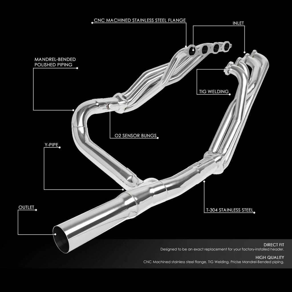 14-18 Chevy Silverado GMC Sierra 5.3L 6.2L V8 Tri-Y Long Tube Exhaust Header - Stainless Steel
