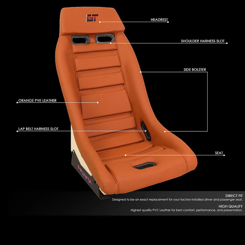 Vegan Leather Fixed Back Racing Bucket Seat Universal