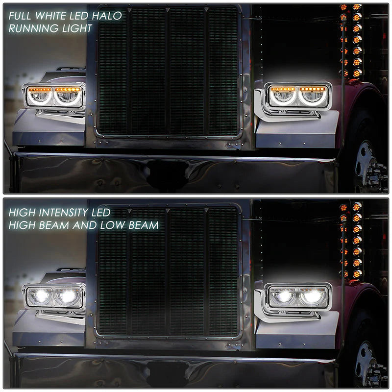 LED DRL Halo Headlights 81-88 Peterbilt 359, 87-07 379, 08-21 389
