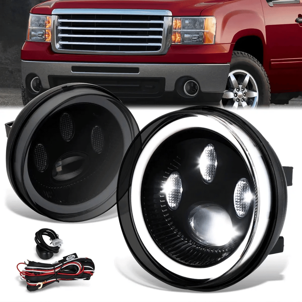 LED Halo Projector Fog Lights w/ Switch Wiring Harnesses 07-14 GMC Sierra 1500 2500 3500