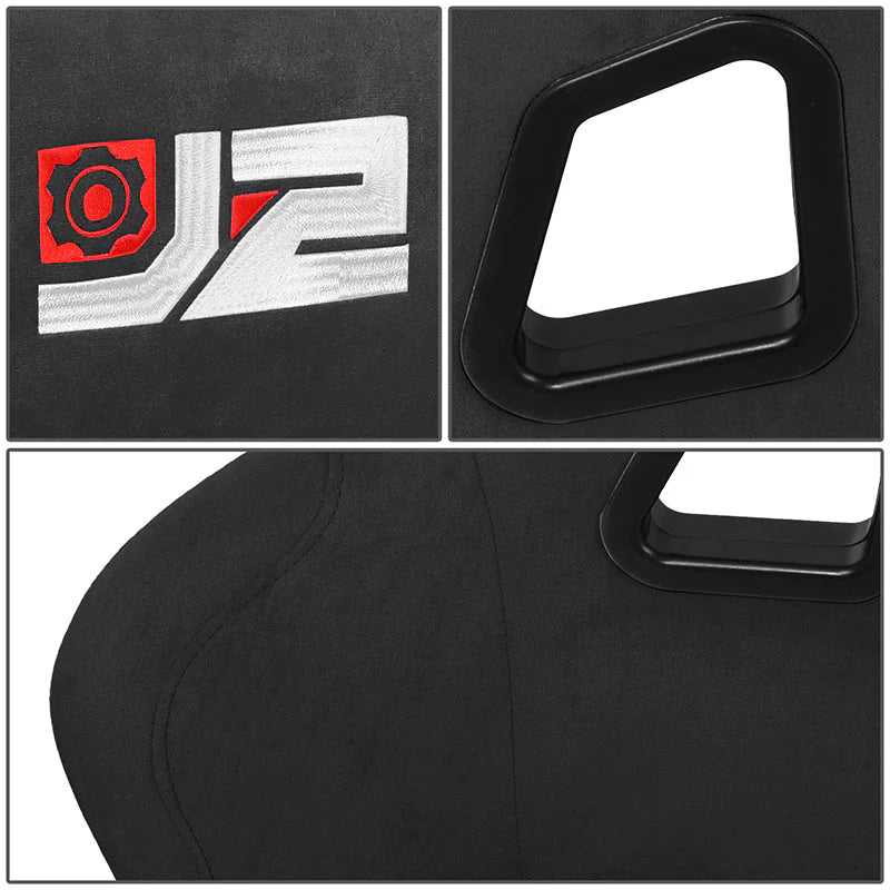 2Pcs Black Microfiber Suede Large Racing Bucket Seats w/ Mount Brackets & Sliders Universal
