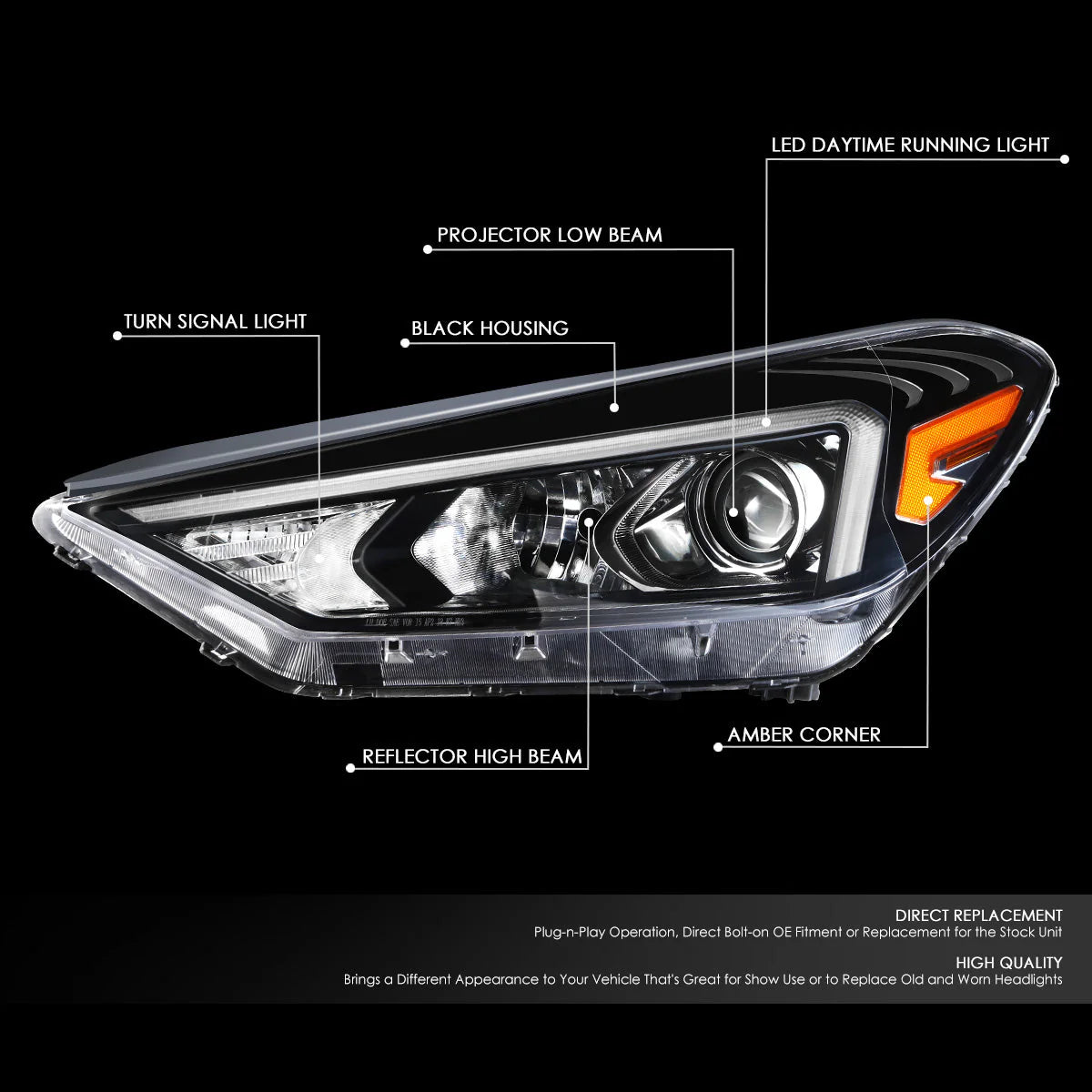LED DRL Projector Headlight (Left) 19-21 Hyundai Tucson