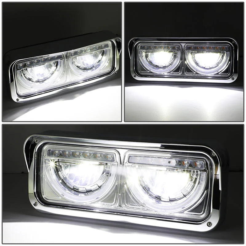 LED DRL Halo Headlights 86-07 Kenworth T600A Peterbilt 357 379
