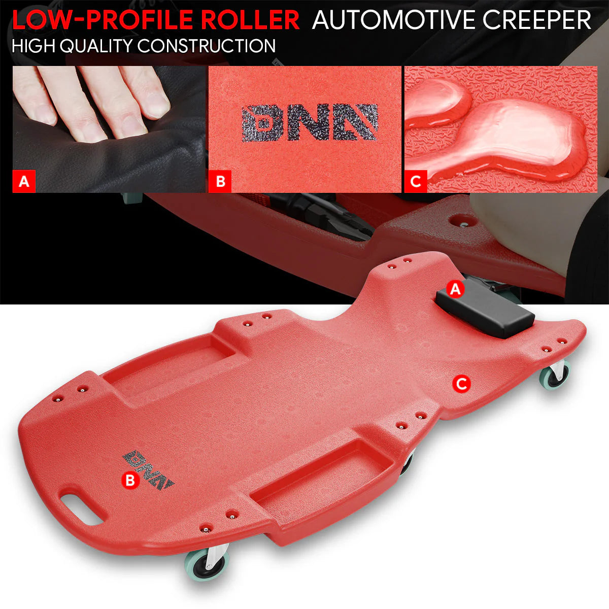 Heavy Duty Low Profile Roller Automotive Creeper - 46.8 in. L x 23.6 in. W [A Variety of Color Options]