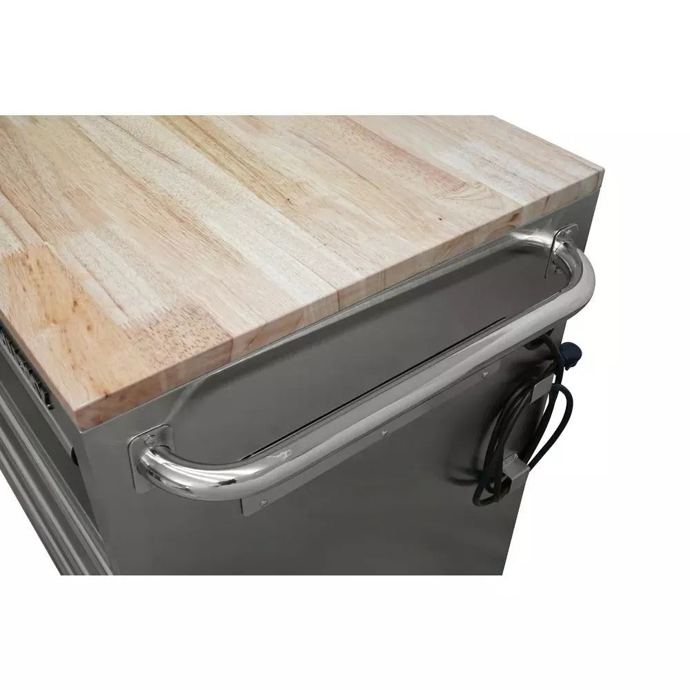 2026 72 in 18-Drawer 24 in. D Mobile Workbench with Solid Wood Top Stainless Steel