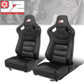 2 Pcs Black Synthetic Leather Racing Bucket Seats w/Mount Brackets & Sliders Universal