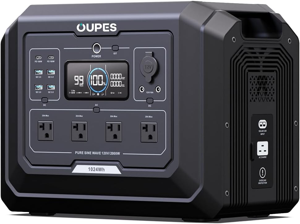2026 Portable Power Station 2000W (4500W Peak), 1024Wh LiFePO4 Battery Generator with 1400W AC Charging & 800W Solar Charging, Expandable to 5120Wh, for Home, Power Outages, Camping & RVs