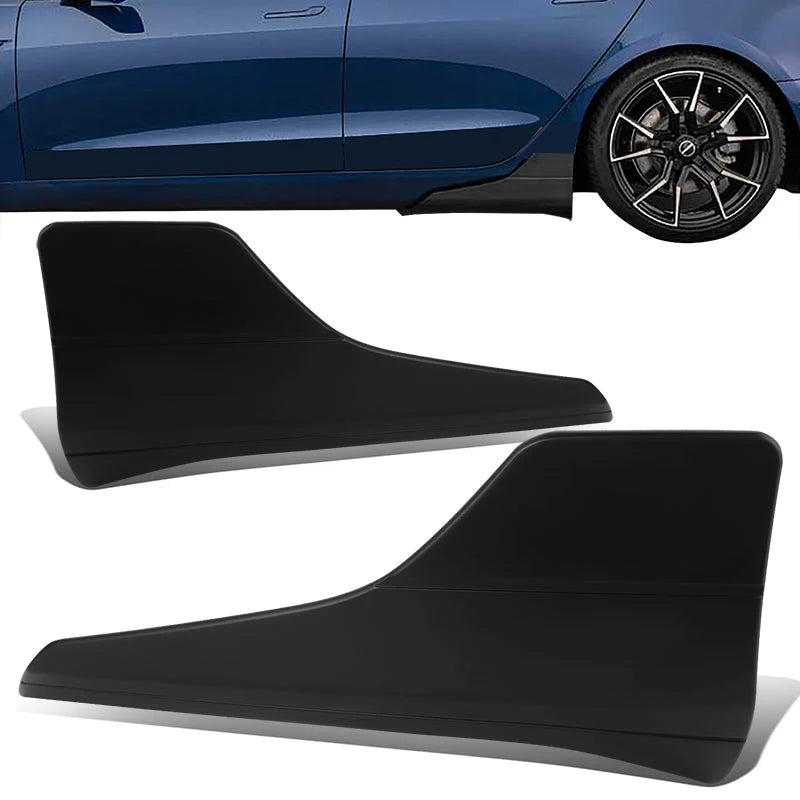 Pair Matte Black Rear Door Side Skirt Panel Splitters 17-22 Tesla Model 3