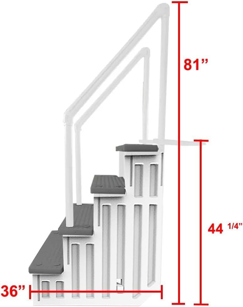 2026 Select Anti-Slip in-Pool Steps | Gray | for Above Ground Swimming Pools | Can Mount to Decks 48′′ to 54′′ H | Safety Stairs Capacity Up to 300 lbs