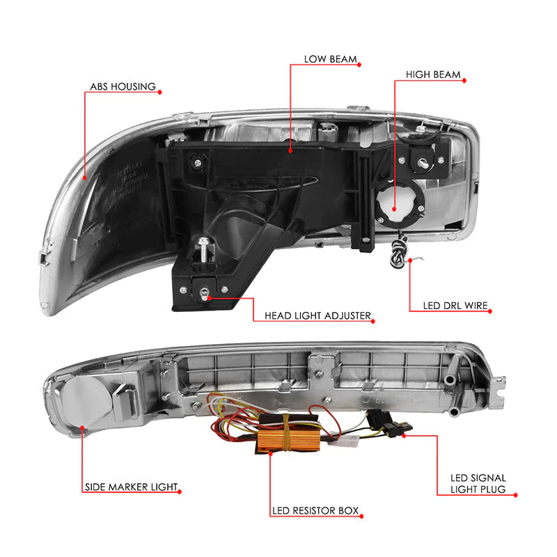 LED DRL Switchback Headlights 99-06 GMC Sierra 1500-3500 Yukon
