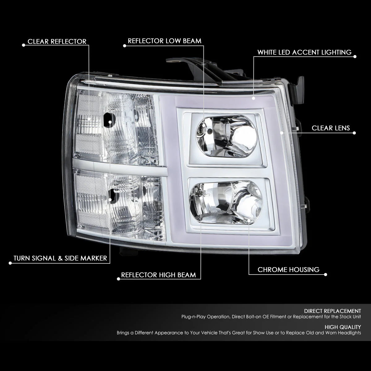 LED DRL Headlights 07-13 Chevy 1500 2500HD 3500