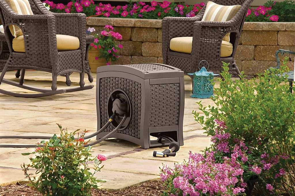 2026 Aquawinder 125′ Wicker Garden Hose Reel – Lightweight Portable Hands – Free Water Powered Retractable Hose Reel – Java