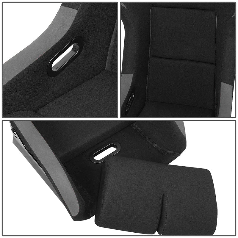 2 Pcs Grey Fabric Bucket Racing Seats w/ Mount Brackets & Sliders Fits model w/ Aftermarket Seat Brackets