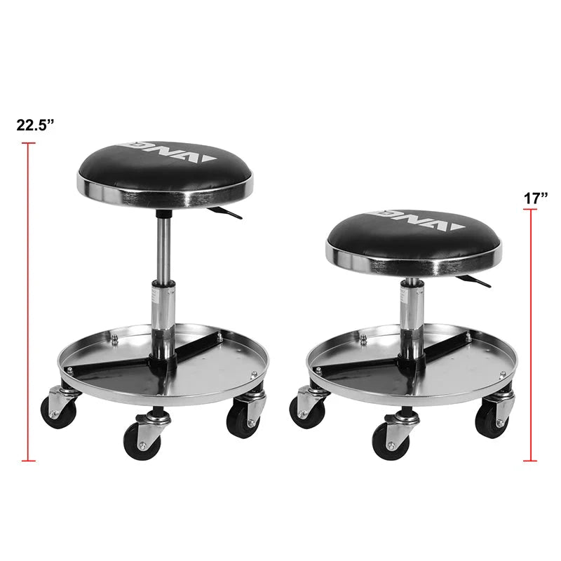 Adjustable Rolling Pneumatic Creeper Stool Seat w/Tool Tray