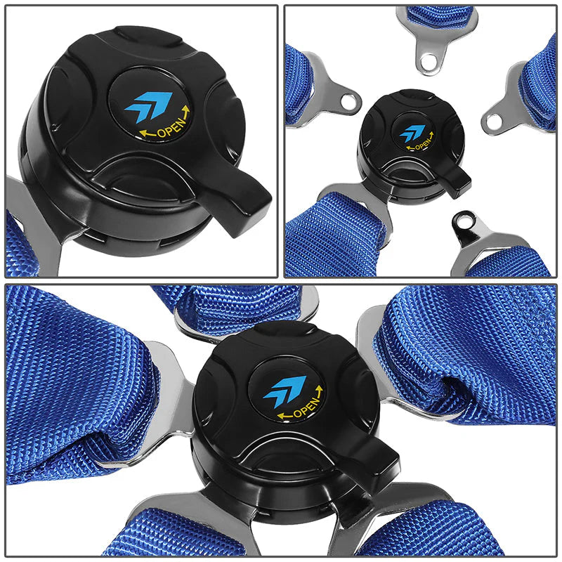 5 Point Cam Lock Racing Seat Belt Harness Blue - SBH-B6PCBL