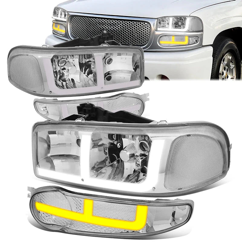 LED DRL Switchback Headlights 01-06 GMC Yukon Sierra 1500 Denali