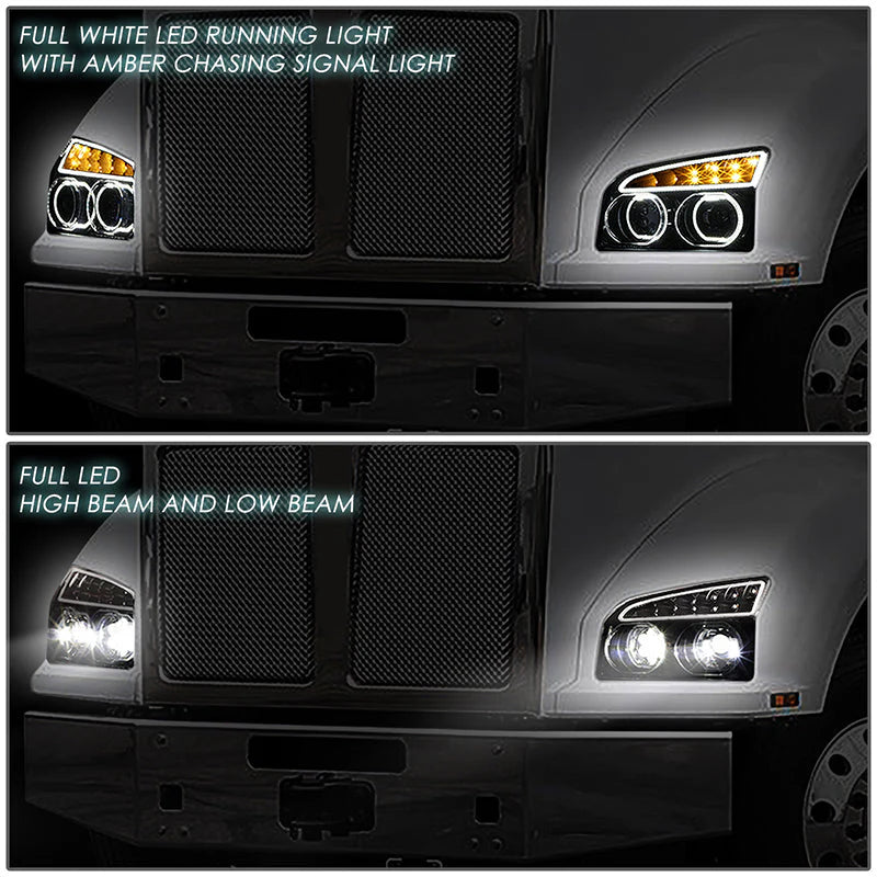 LED DRL Halo Sequential Projector Headlights 19-22 Kenworth T880