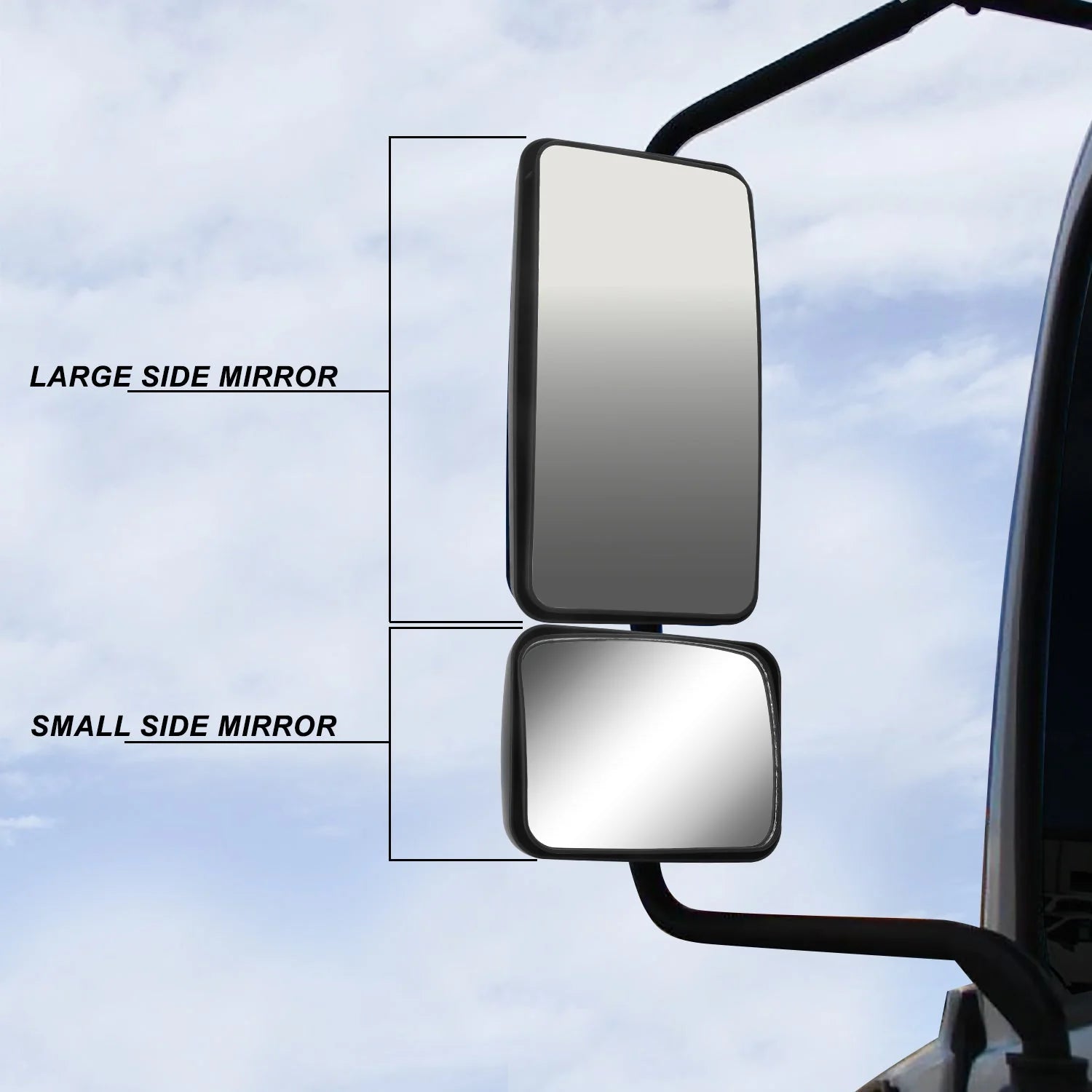 Upper Lower Side Hood Mirrors (Black) 05-21 Hino 145, 238, 268, 338, 358, L6, XL7