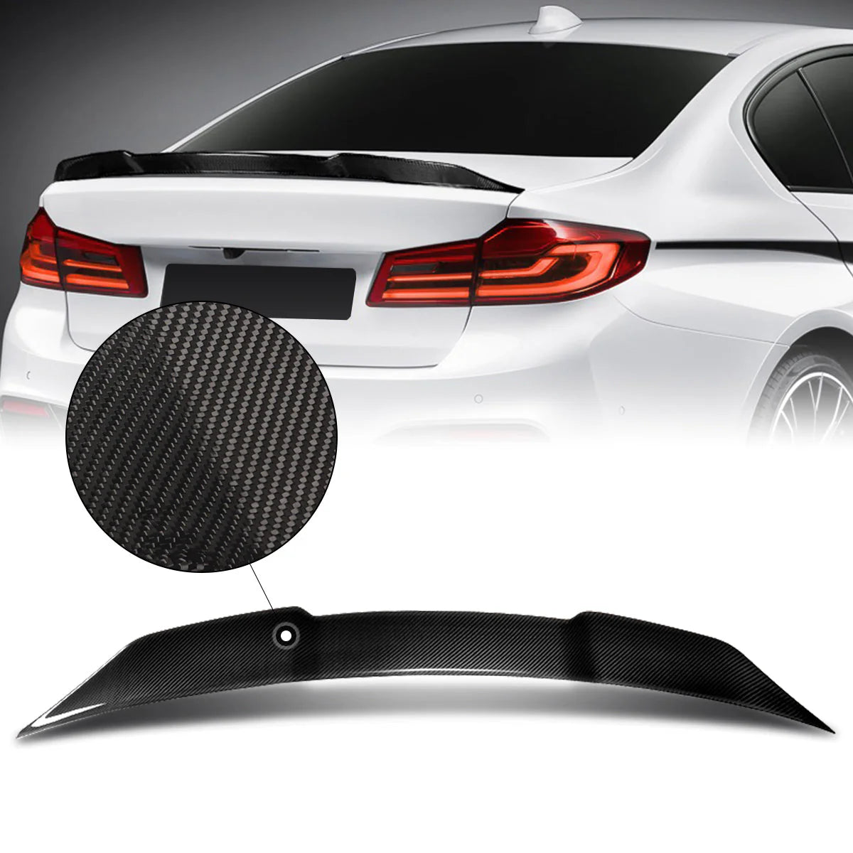 PSM-Style Duck Bill Carbon Fiber Rear Trunk Lid Spoiler 18-20 BMW 5 series G30 sedan