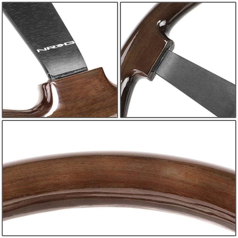 350mm 3 in. Deep Dish Wood Grain Grip Steering Wheel Universal