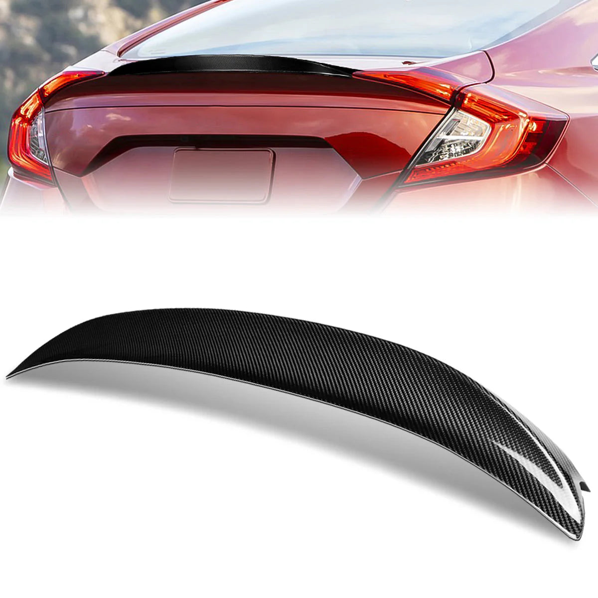 P-Type Carbon Fiber Rear Trunk Lid Spoiler 16-21 Honda Civic Sedan