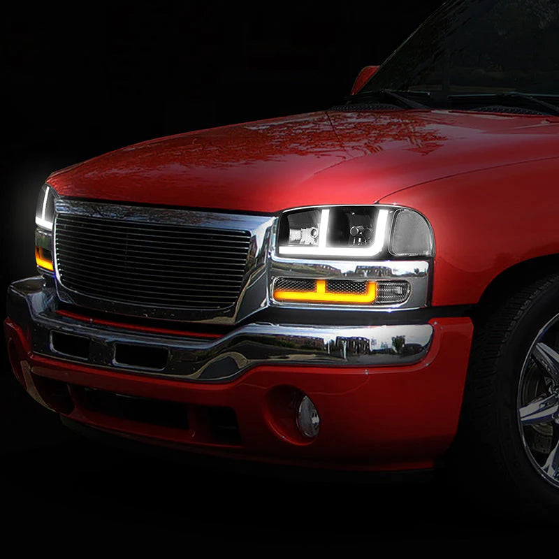 LED DRL Switchback Headlights 99-06 GMC Sierra 1500-3500 Yukon