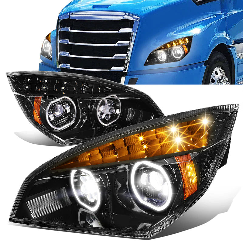 LED DRL Halo Projector Headlights 18-21 Freightliner Cascadia