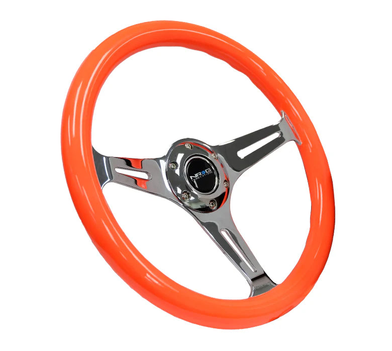 350mm 2 in. Deep Dish Orange Colored Wood Grip Steering Wheel Universal