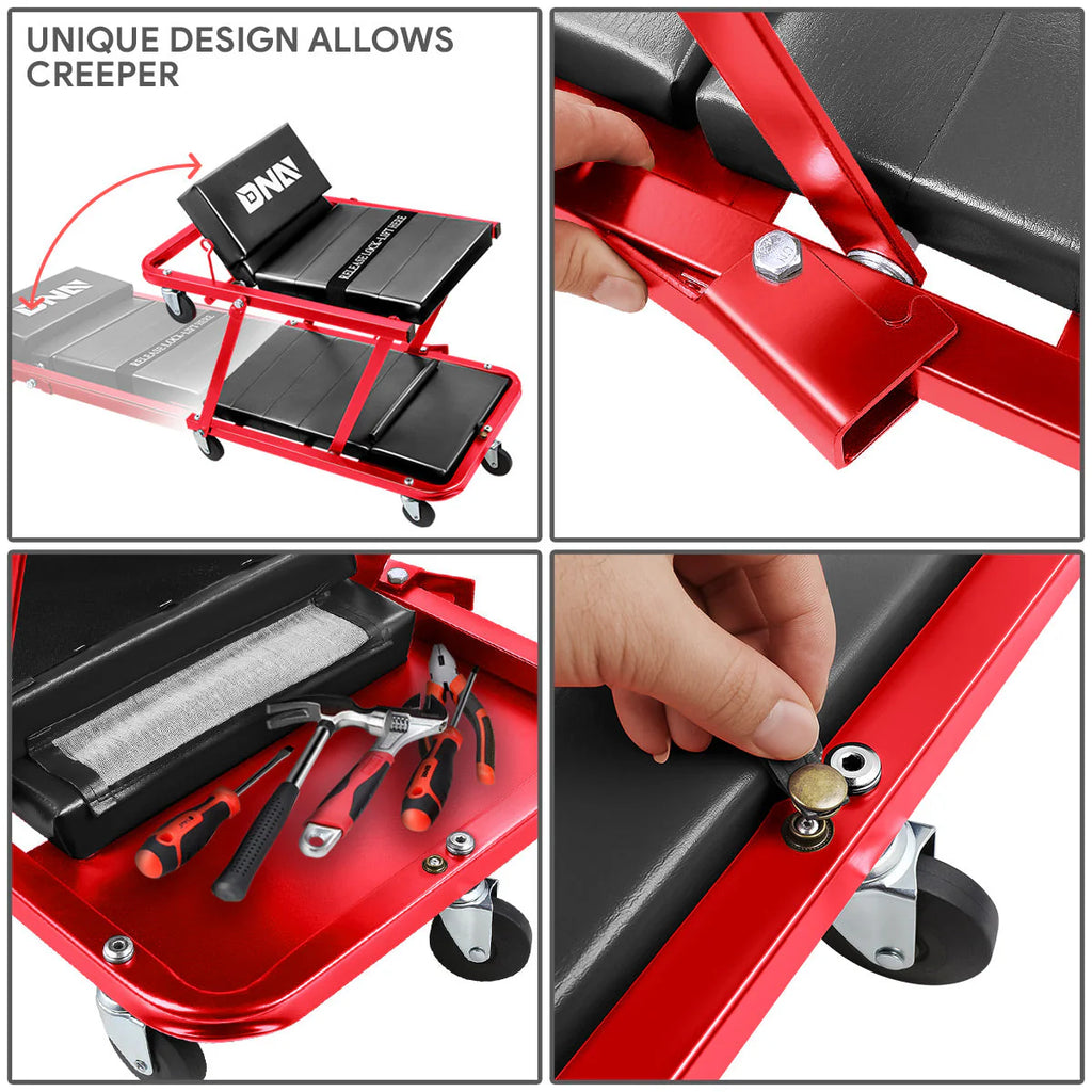2 in 1 Foldable Roller Seat Creeper Mechanic Stool - 47.24 in. x 17.91 in. x 5.9 in.