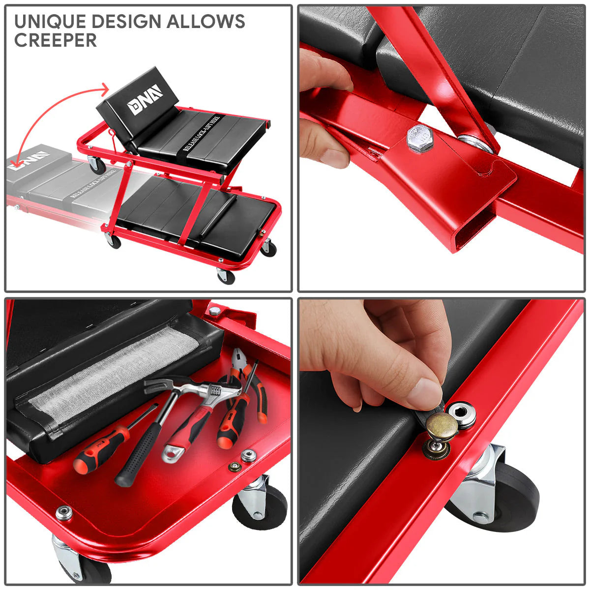 2 in 1 Foldable Roller Seat Creeper Mechanic Stool - 47.24 in. x 17.91 in. x 5.9 in.