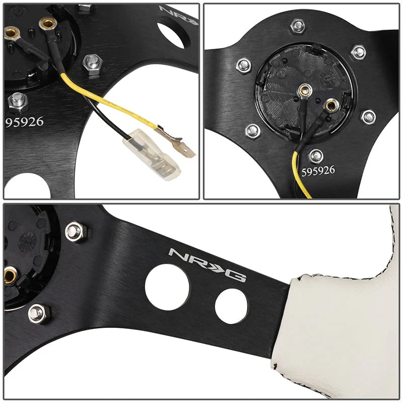350mm Aluminum 3 in. Deep Dish Leather Grip Steering Wheel Fits w/ Hubs 6-Bolt X 70mm Bolt Pattern