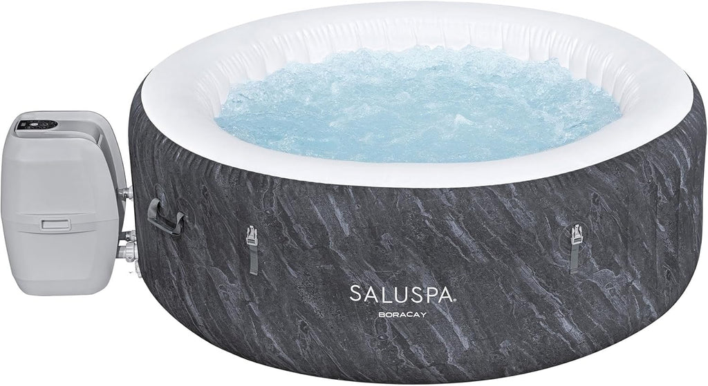 2026 Bestway SaluSpa Fiji AirJet Large Round 2 to 4 Person Inflatable Hot Tub Portable Outdoor Spa with 120 AirJets and EnergySense Cover, Grey