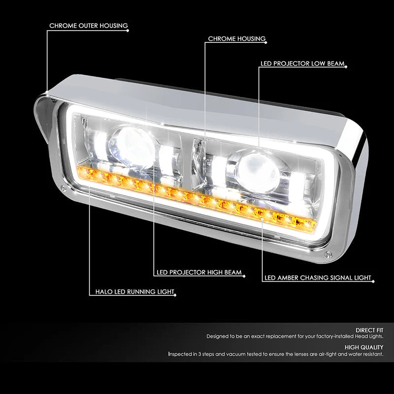 LED DRL Halo Projector Headlights 81-19 Kenworth W900 Western Star 4800