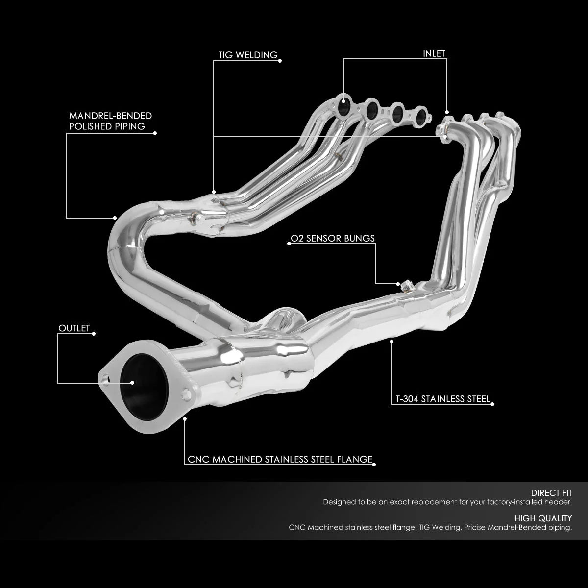 99-06 Chevy Silverado GMC Sierra 4.8L 5.3L 6.0L V8 Long Tube Exhaust Header Y-Pipe Stainless Steel