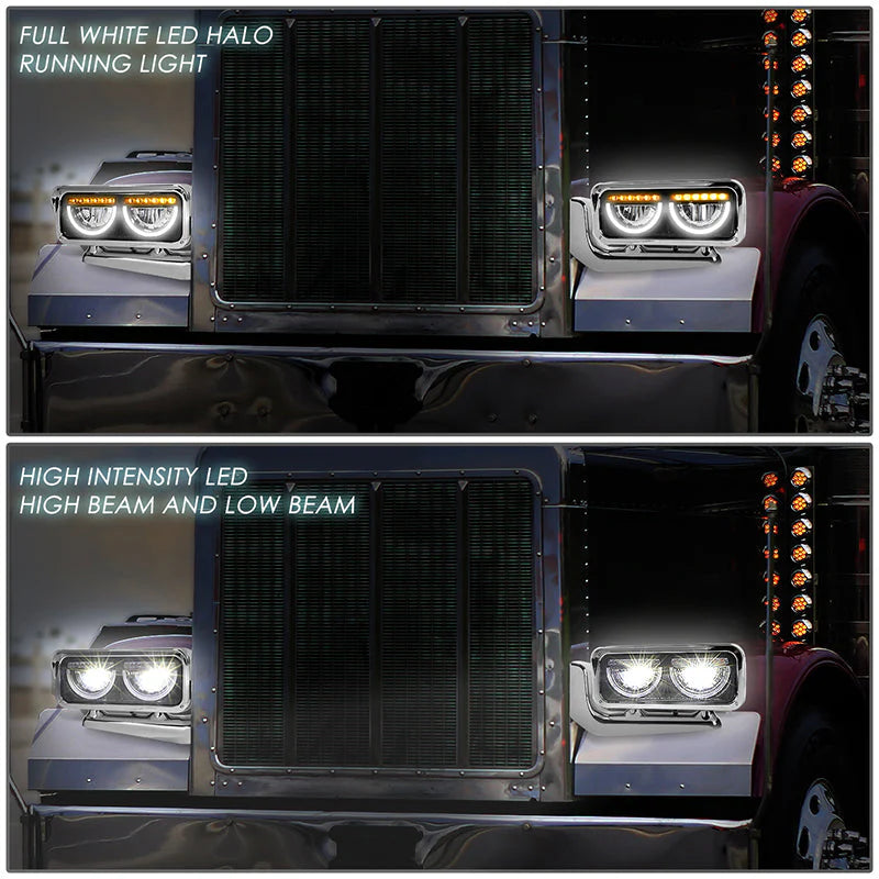 LED DRL Halo Headlights 81-88 Peterbilt 359, 87-07 379, 08-21 389