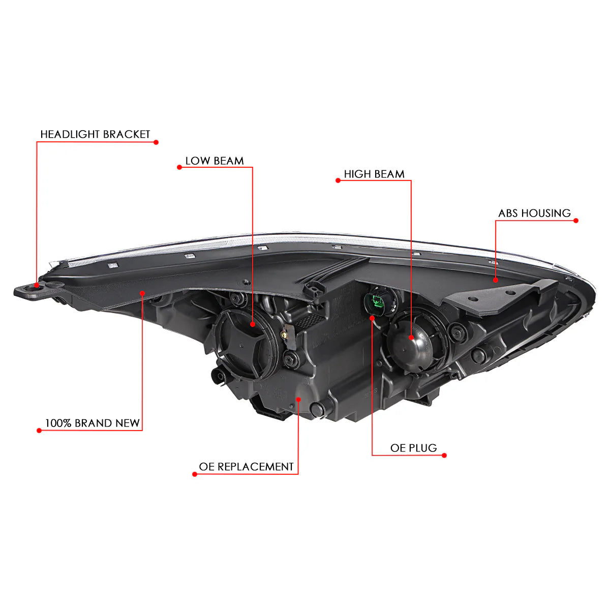 Factory Style Projector Headlight (Left) 19-21 Kia Forte Sedan