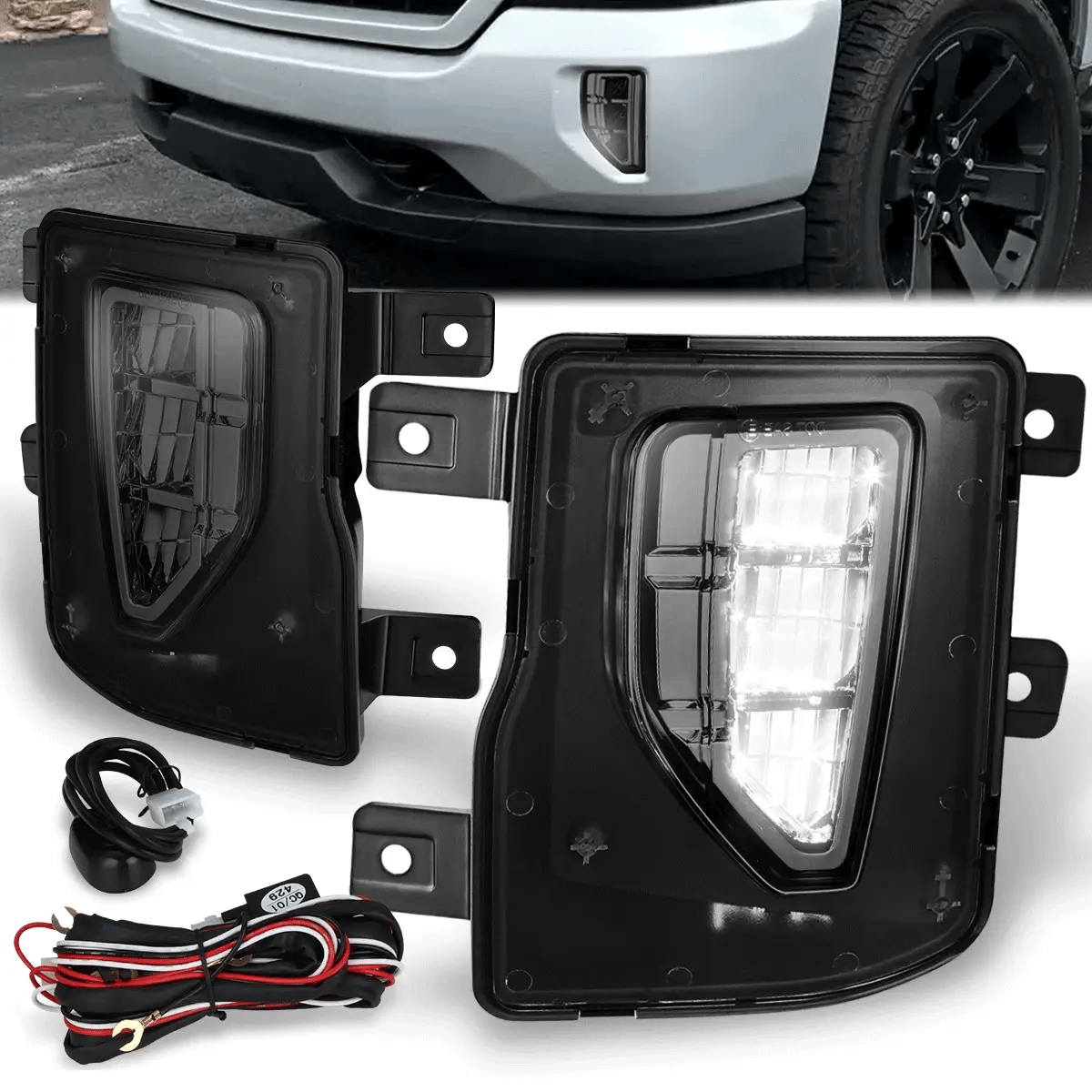 LED Projector Fog Lights w/ Switch Wiring Harnesses 16-19 Chevy Silverado 1500