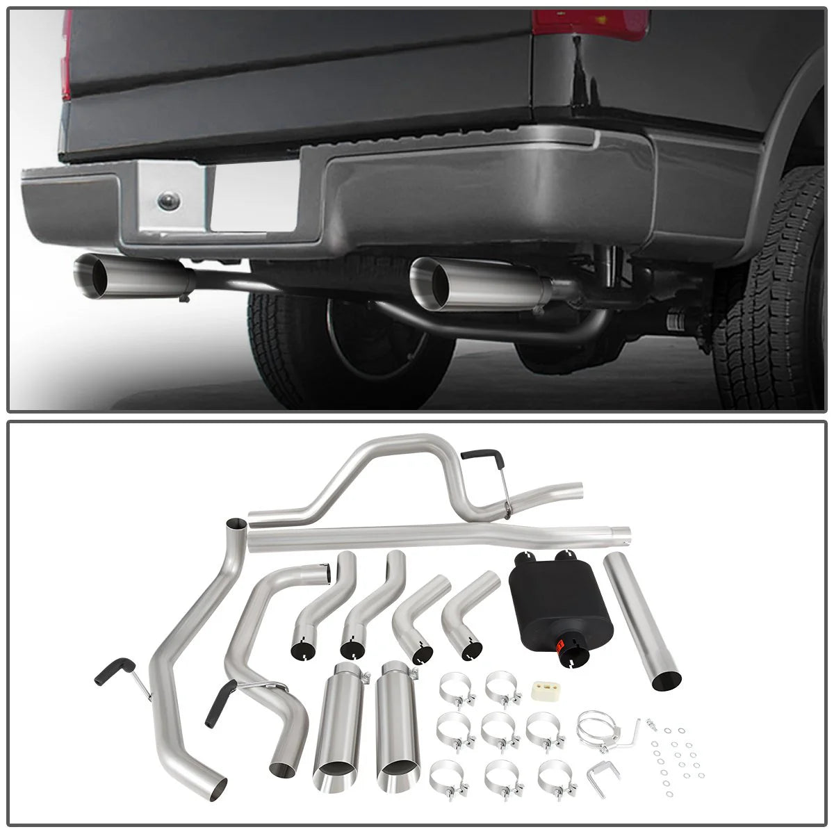 Cat-Back Exhaust System w/4 in. OD Muffler Tip 04-08 Ford F150 06-08 Lincoln Mark LT 4.6L 5.4L