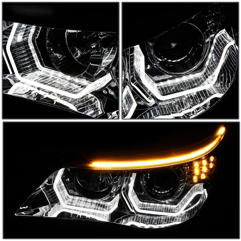 LED DRL Halo Switchback Projector Headlights 08-10 BMW 528i 535i 550i M5
