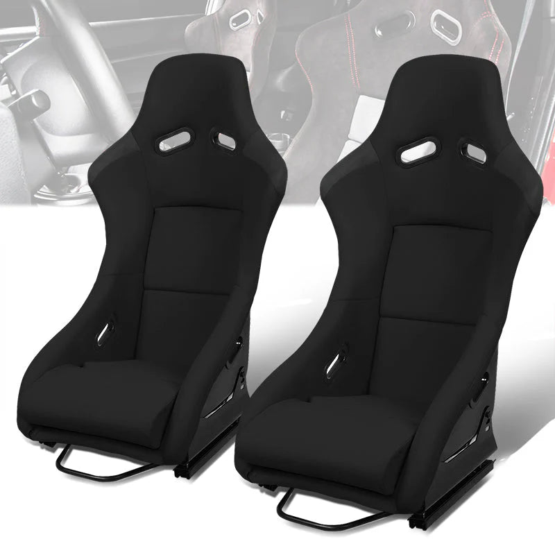 2Pcs Black Woven Fabric Position Racing Seats Universal
