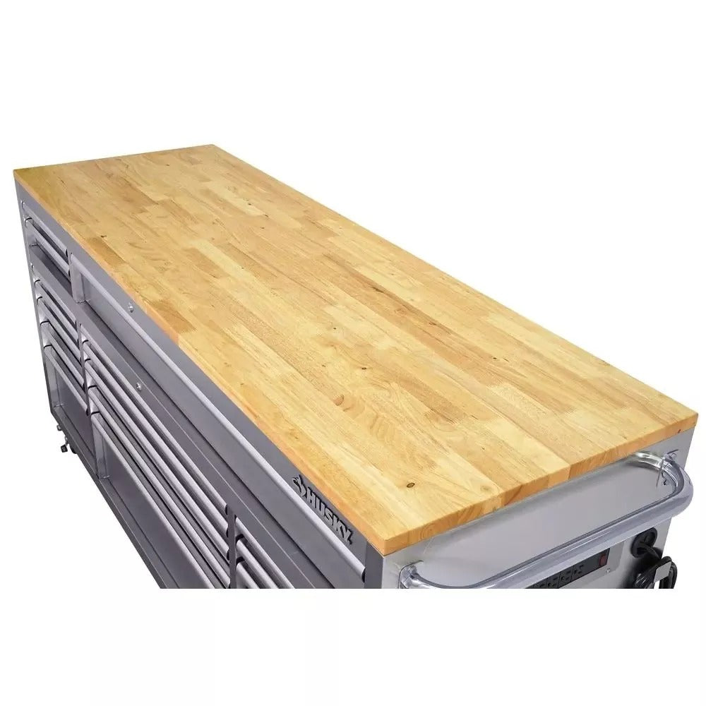 2026 72 in 18-Drawer 24 in. D Mobile Workbench with Solid Wood Top Stainless Steel