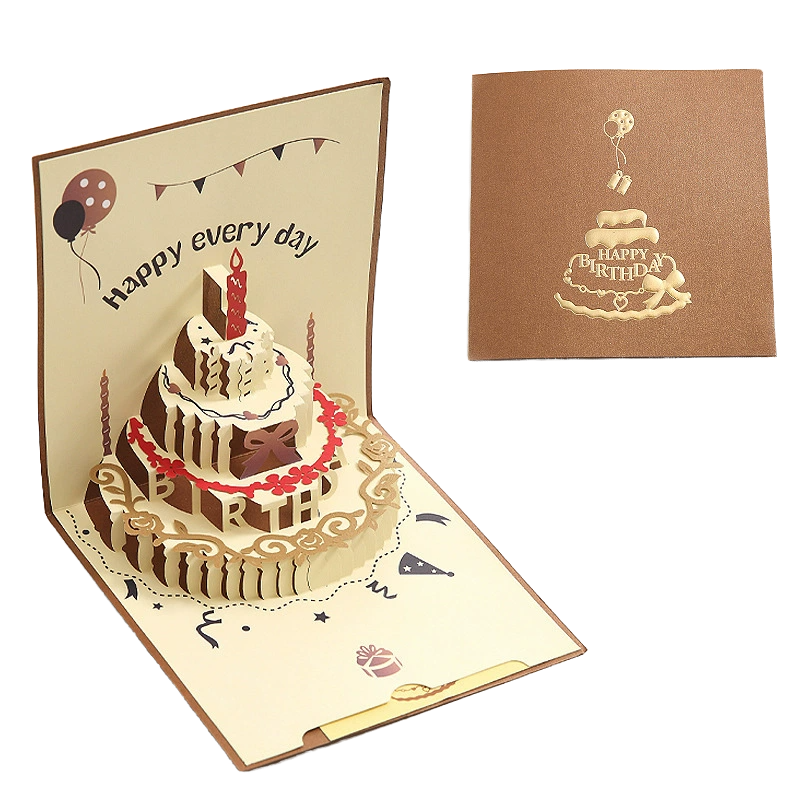 Light Brown 3D Cake Birthday Card