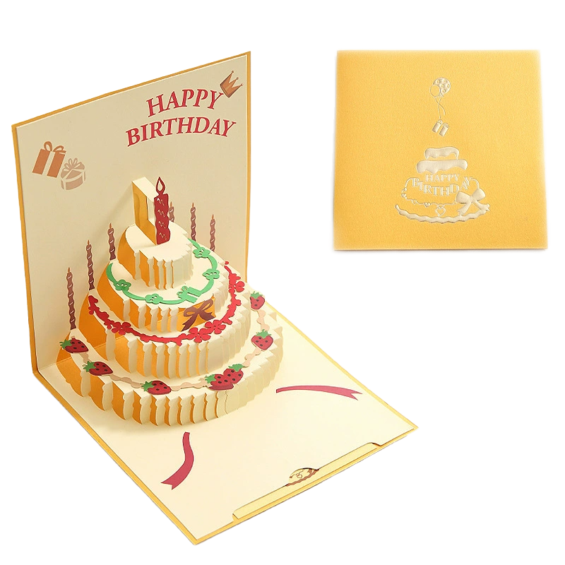 Yellow 3D Cake Birthday Card