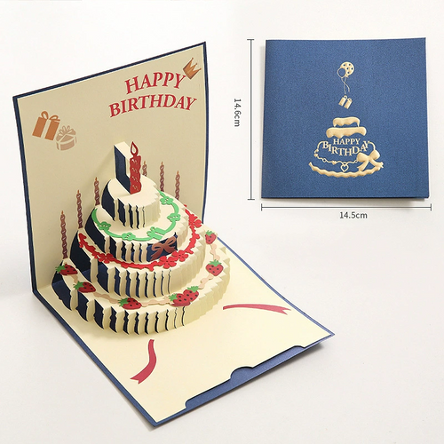 Blue 3D Cake Birthday Card